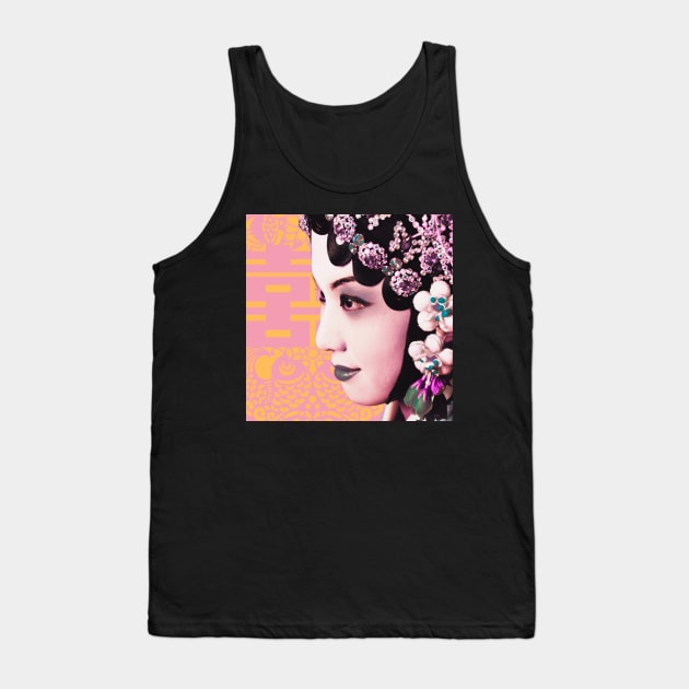 Chinese Opera Star Orange with Blush Pink Double Happiness Symbol- Hong Kong Retro Tank Top by CRAFTY BITCH